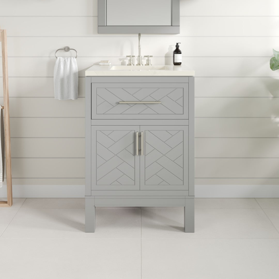 Cambridge 24 in. Gray Single Sink Bath Vanity with Quartz Top and Undermount Porcelain Sink