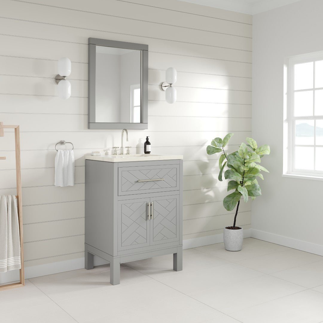 Cambridge 24 in. Gray Single Sink Bath Vanity with Quartz Top and Undermount Porcelain Sink - Bathroom Vanity by Eviva