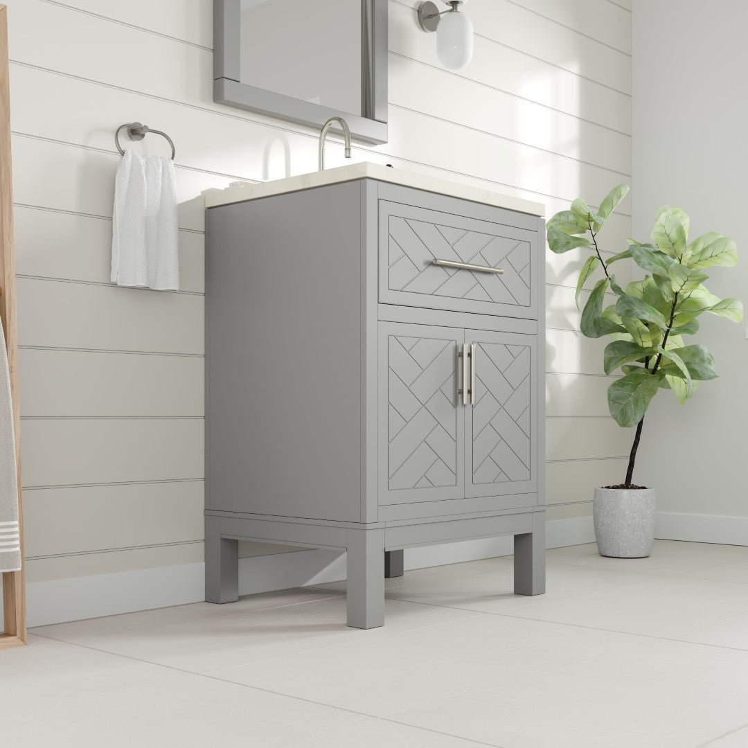 Cambridge 24 in. Gray Single Sink Bath Vanity with Quartz Top and Undermount Porcelain Sink - Bathroom Vanity by Eviva