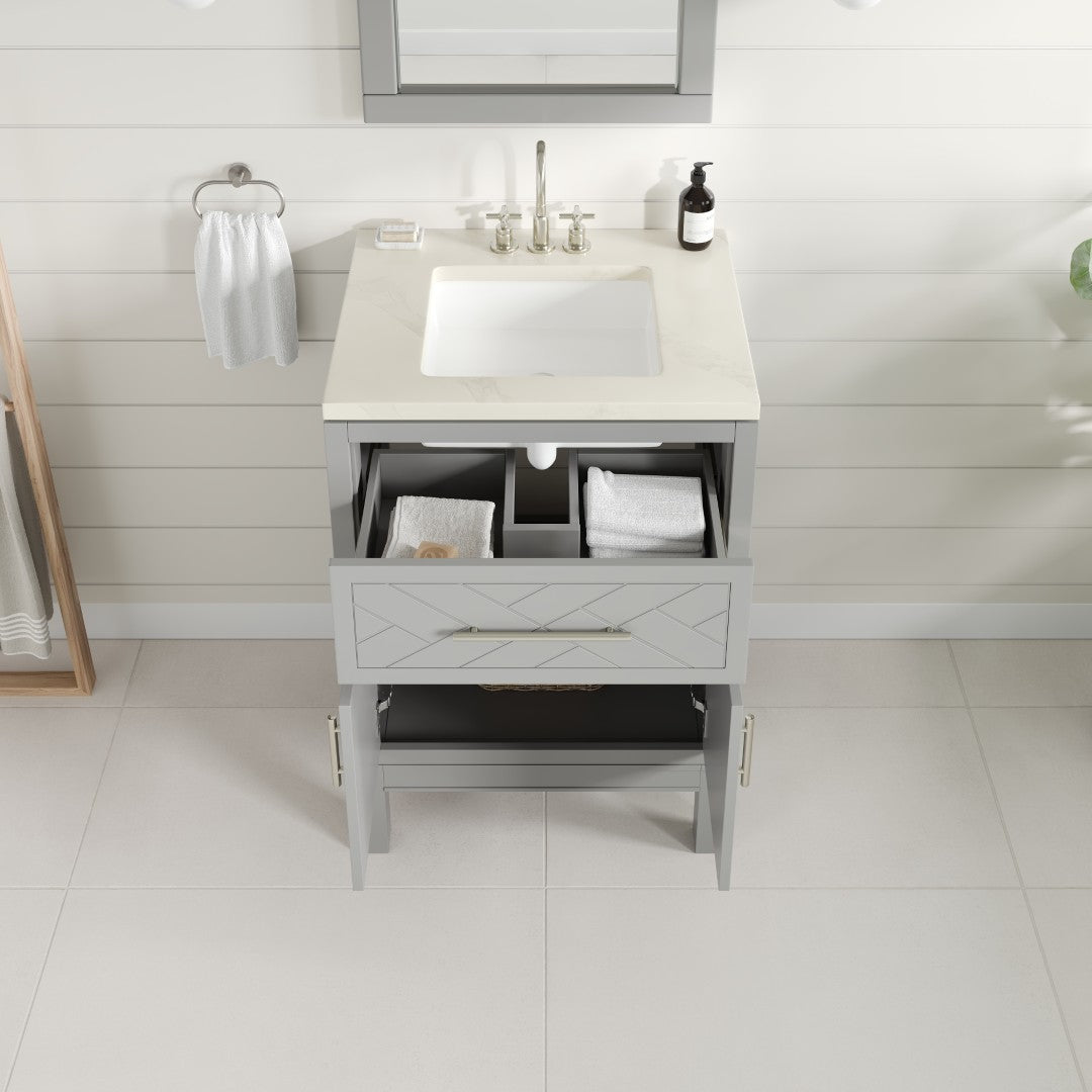 Cambridge 24 in. Gray Single Sink Bath Vanity with Quartz Top and Undermount Porcelain Sink