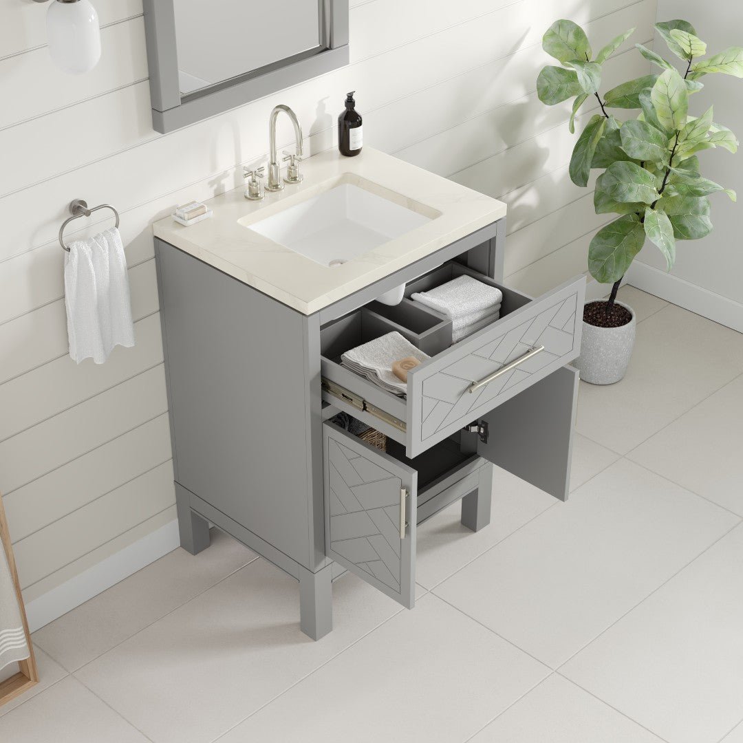 Cambridge 24 in. Gray Single Sink Bath Vanity with Quartz Top and Undermount Porcelain Sink - Bathroom Vanity by Eviva