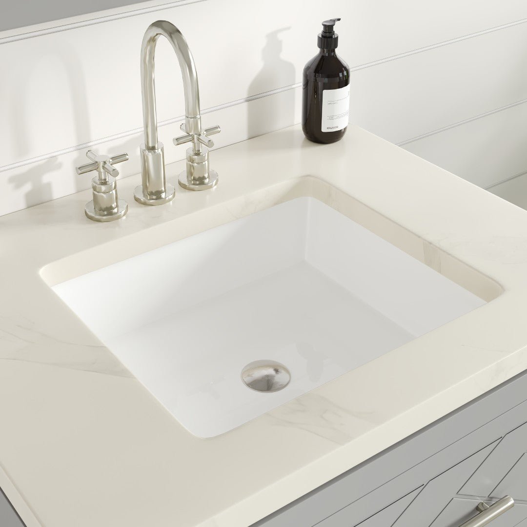 Cambridge 24 in. Gray Single Sink Bath Vanity with Quartz Top and Undermount Porcelain Sink - Bathroom Vanity by Eviva