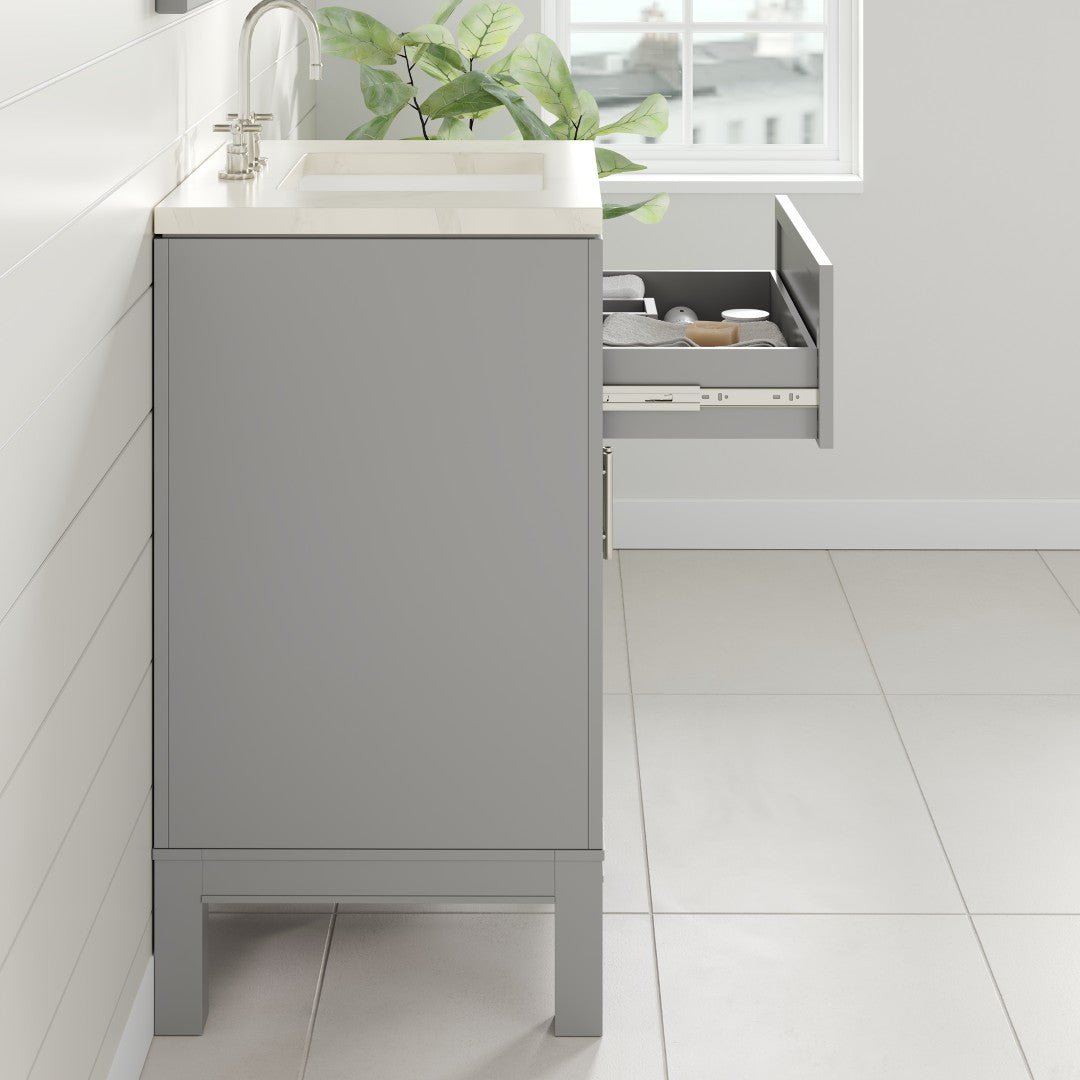Cambridge 24 in. Gray Single Sink Bath Vanity with Quartz Top and Undermount Porcelain Sink - Bathroom Vanity by Eviva