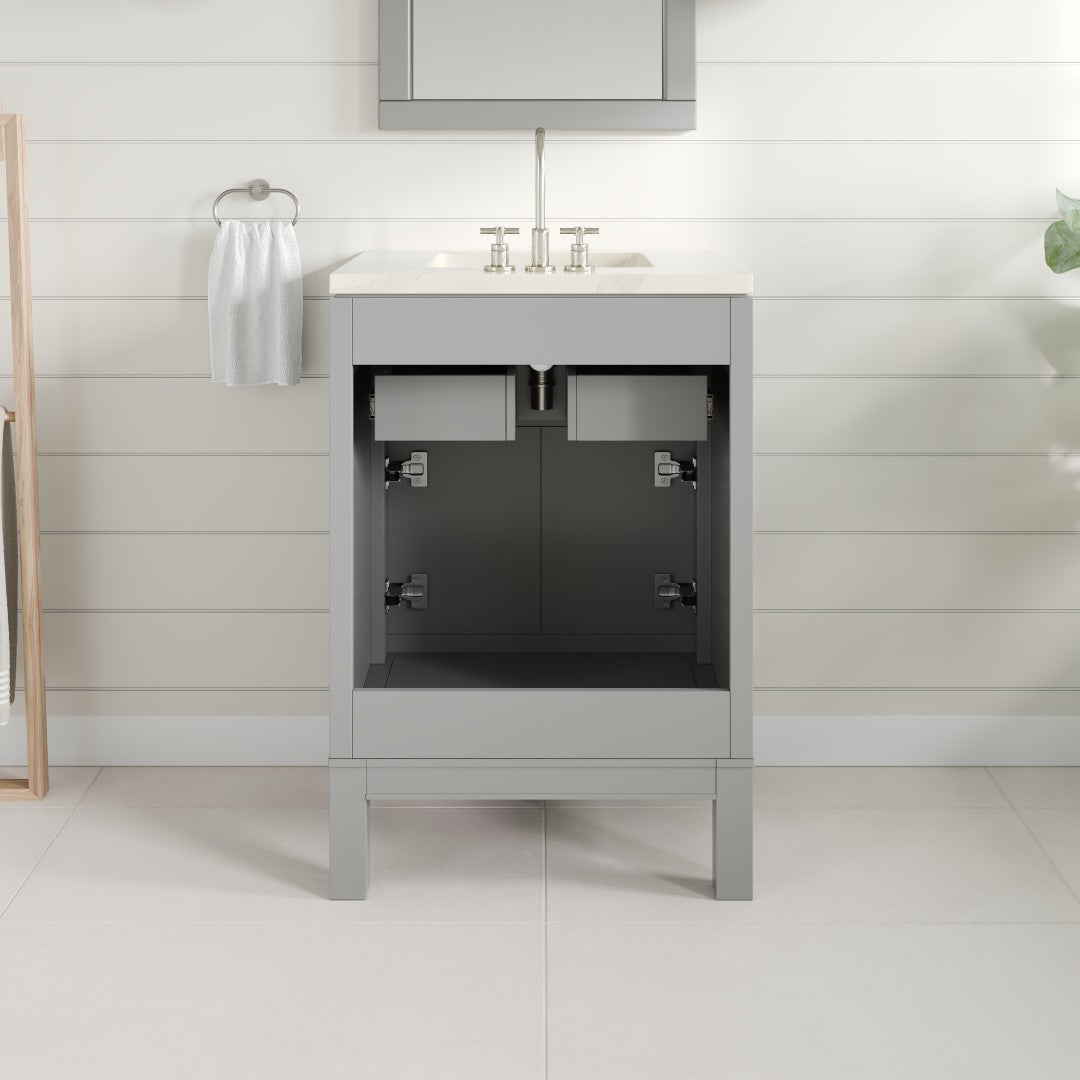Cambridge 24 in. Gray Single Sink Bath Vanity with Quartz Top and Undermount Porcelain Sink