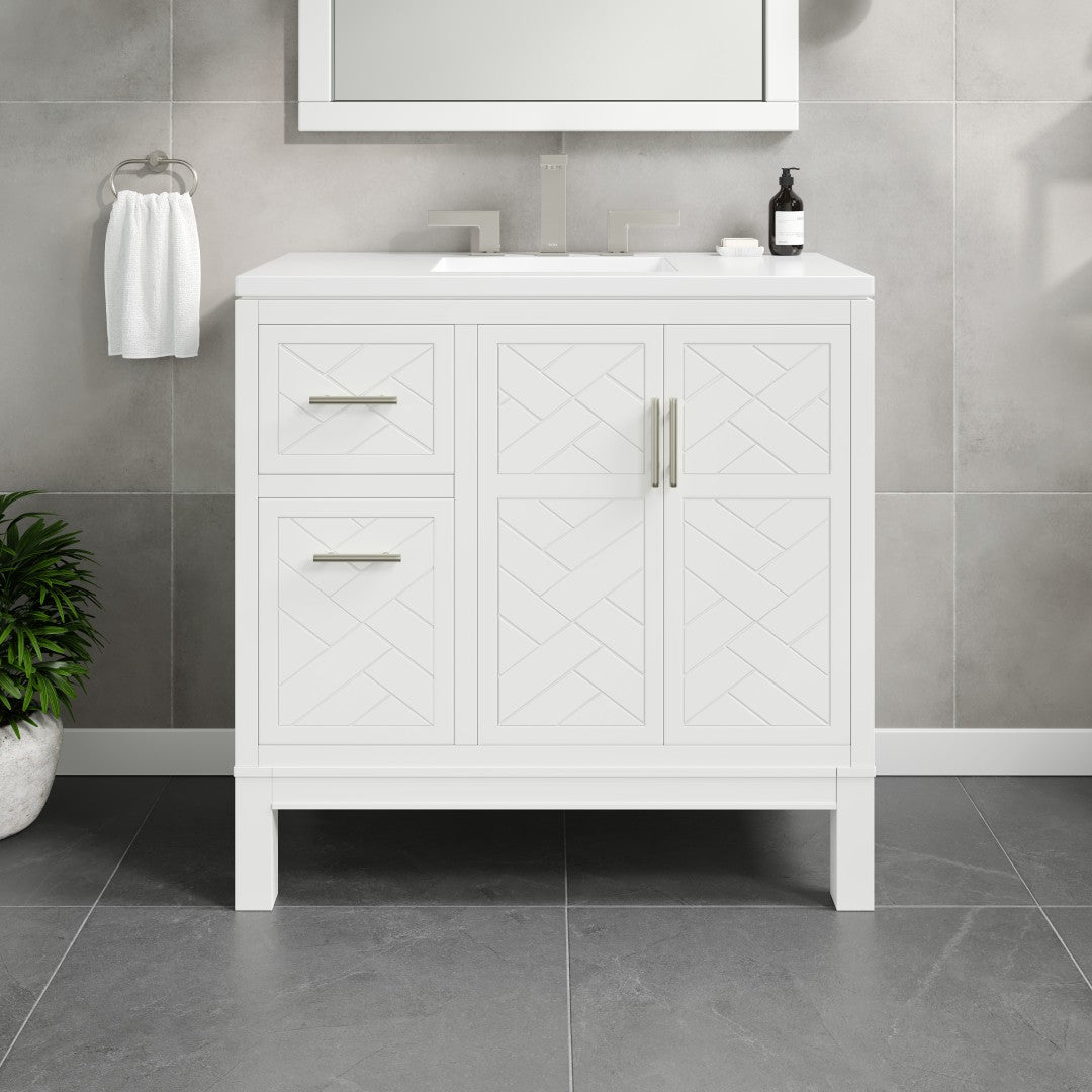 Cambridge 36 in. White Single Sink Bath Vanity with Quartz Top and Undermount Porcelain Sink