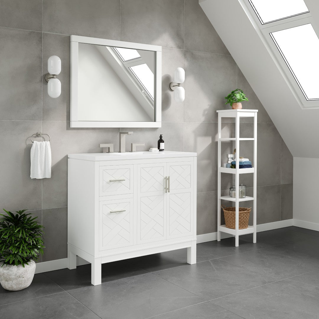 Cambridge 36 in. White Single Sink Bath Vanity with Quartz Top and Undermount Porcelain Sink