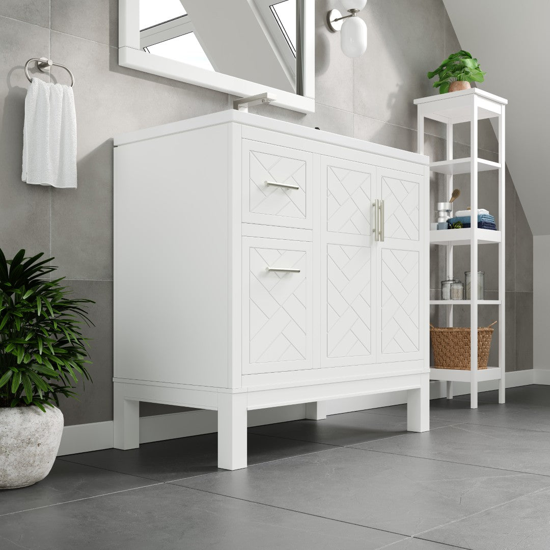 Cambridge 36 in. White Single Sink Bath Vanity with Quartz Top and Undermount Porcelain Sink