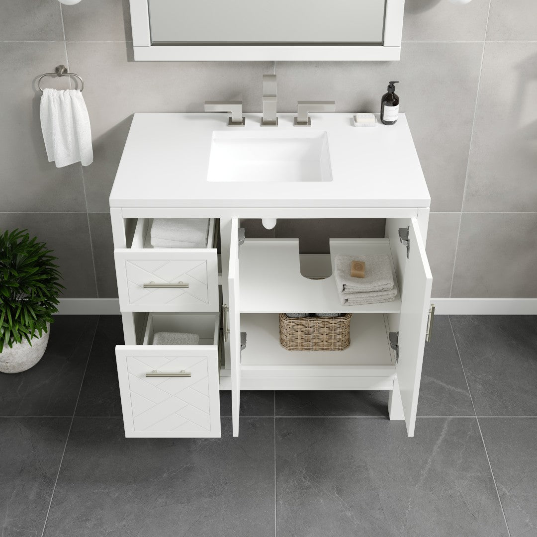Cambridge 36 in. White Single Sink Bath Vanity with Quartz Top and Undermount Porcelain Sink