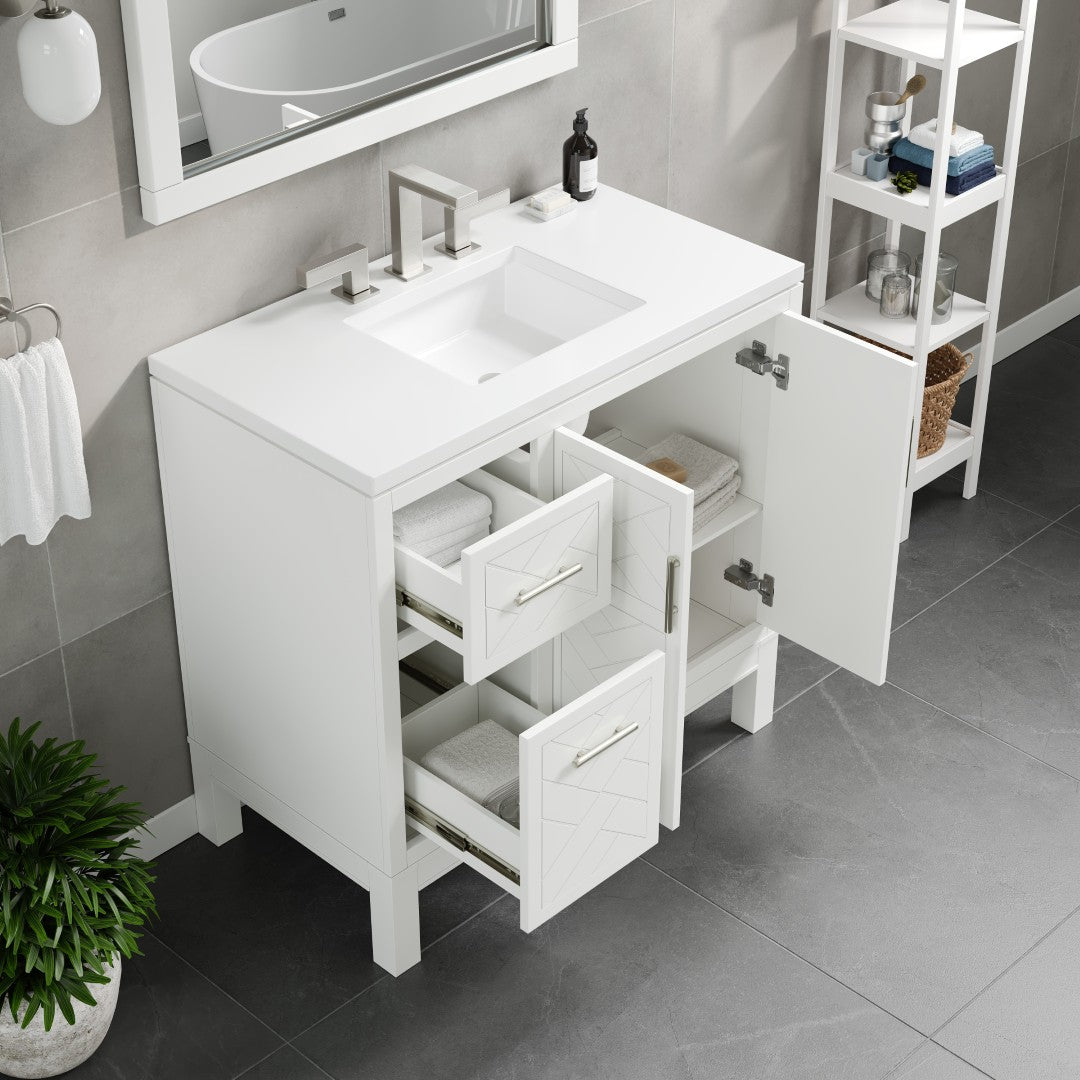 Cambridge 36 in. White Single Sink Bath Vanity with Quartz Top and Undermount Porcelain Sink
