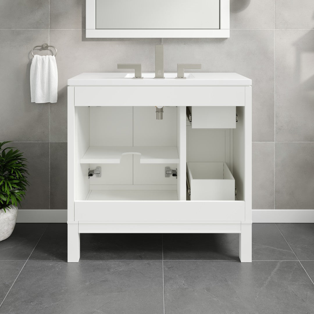 Cambridge 36 in. White Single Sink Bath Vanity with Quartz Top and Undermount Porcelain Sink