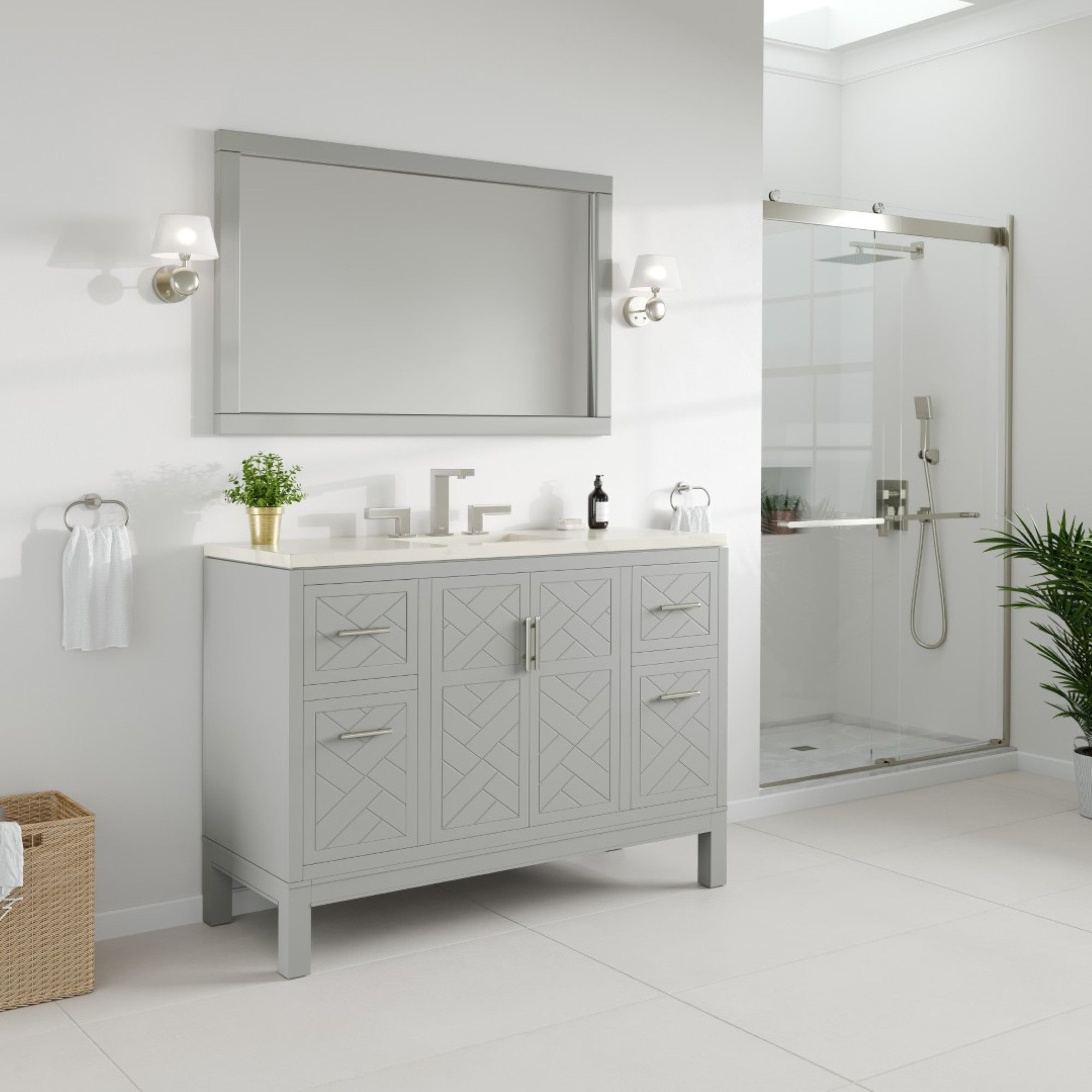 Cambridge 48 in. Gray Single Sink Bath Vanity with Quartz Top and Undermount Porcelain Sink