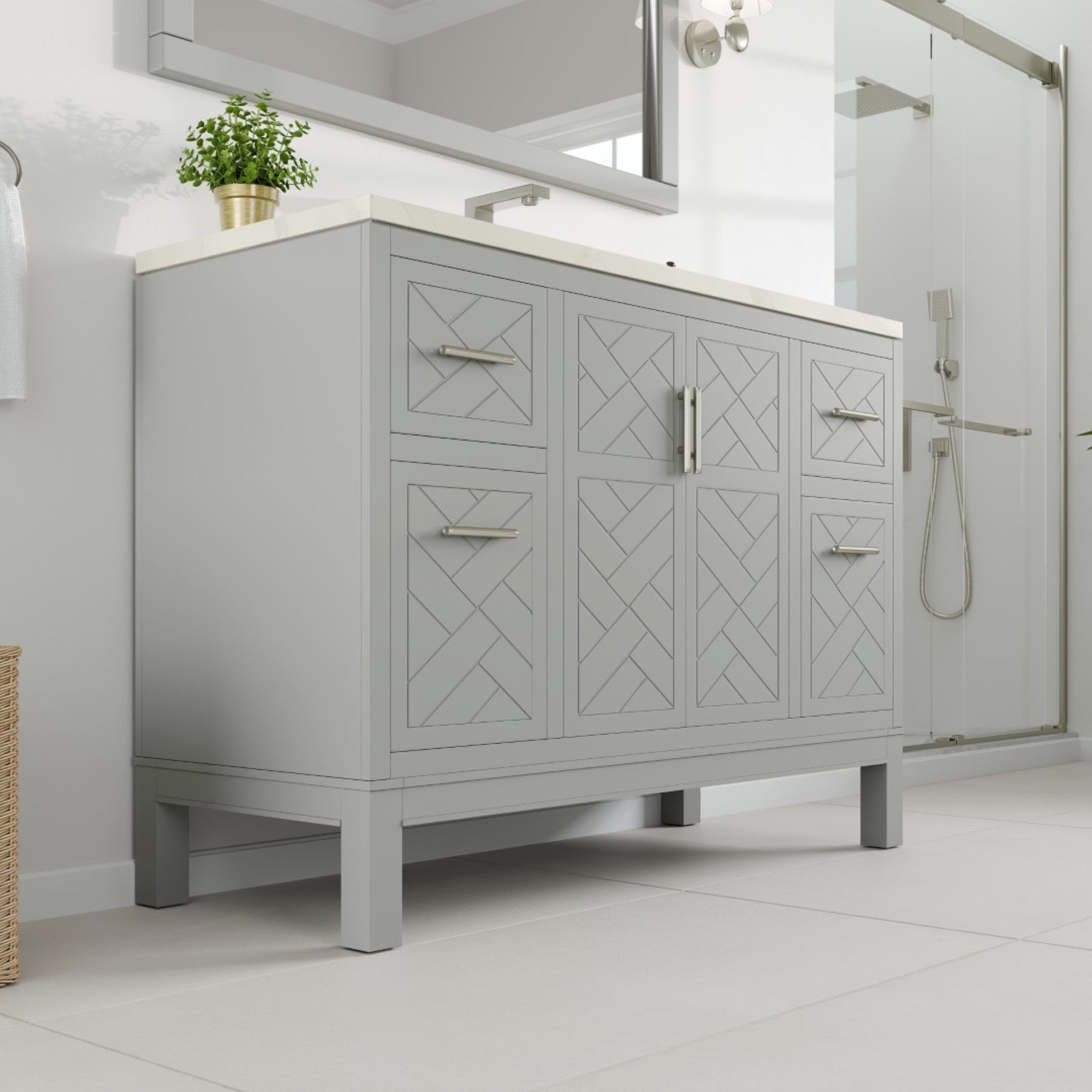 Cambridge 48 in. Gray Single Sink Bath Vanity with Quartz Top and Undermount Porcelain Sink