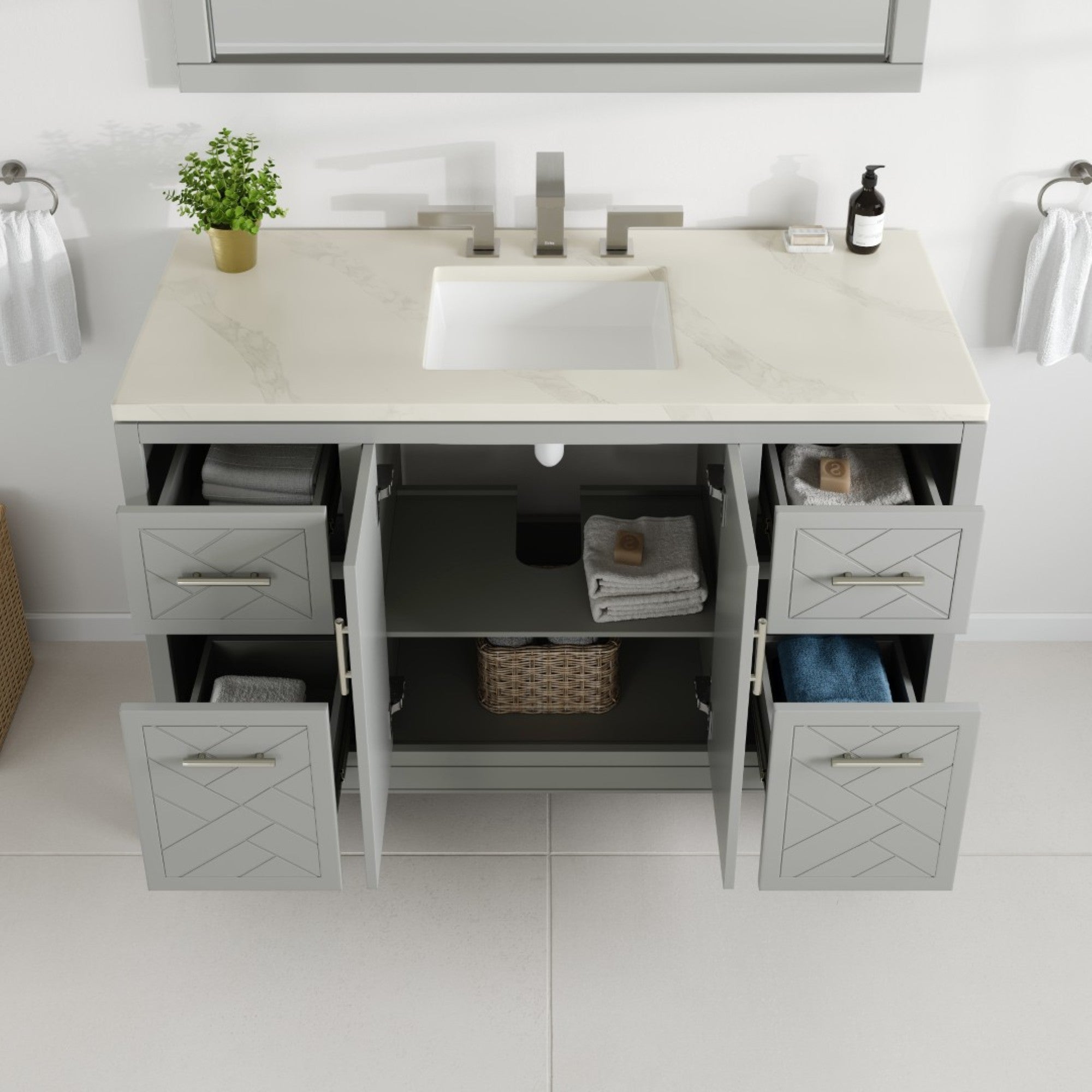 Cambridge 48 in. Gray Single Sink Bath Vanity with Quartz Top and Undermount Porcelain Sink