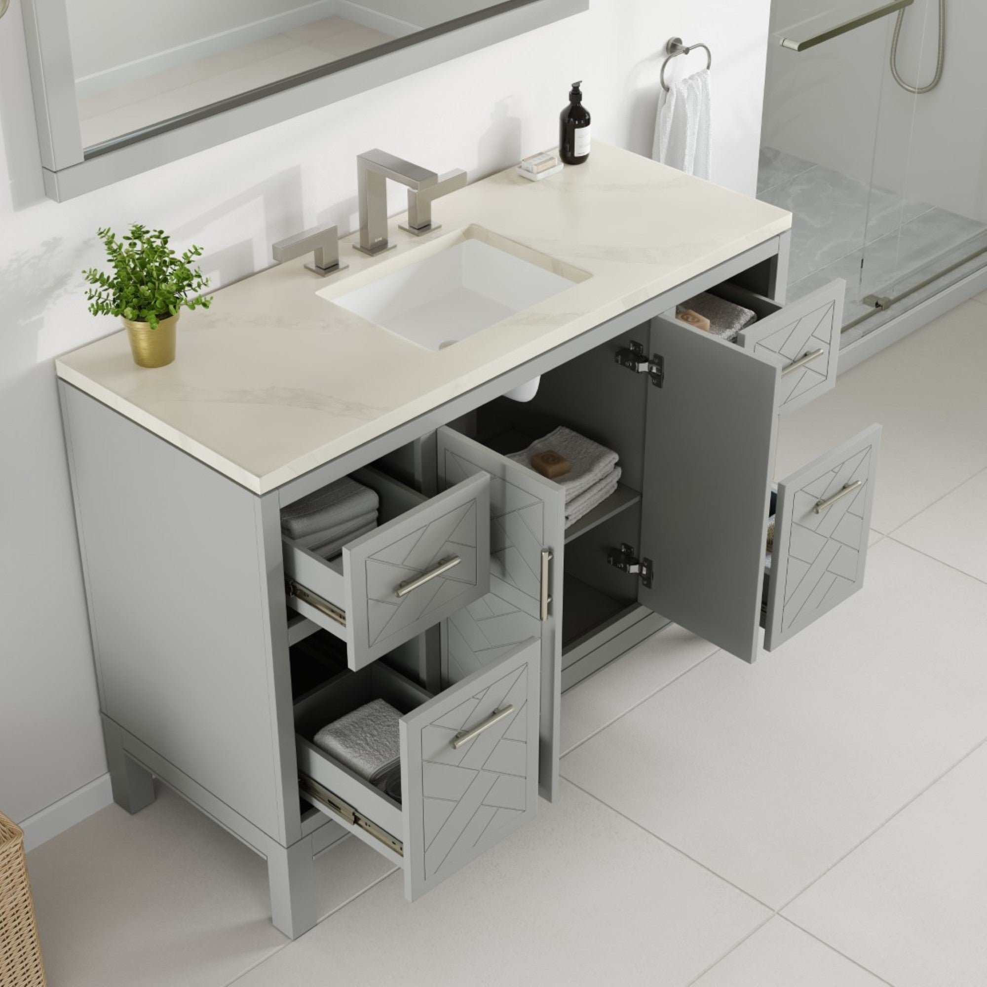 Cambridge 48 in. Gray Single Sink Bath Vanity with Quartz Top and Undermount Porcelain Sink