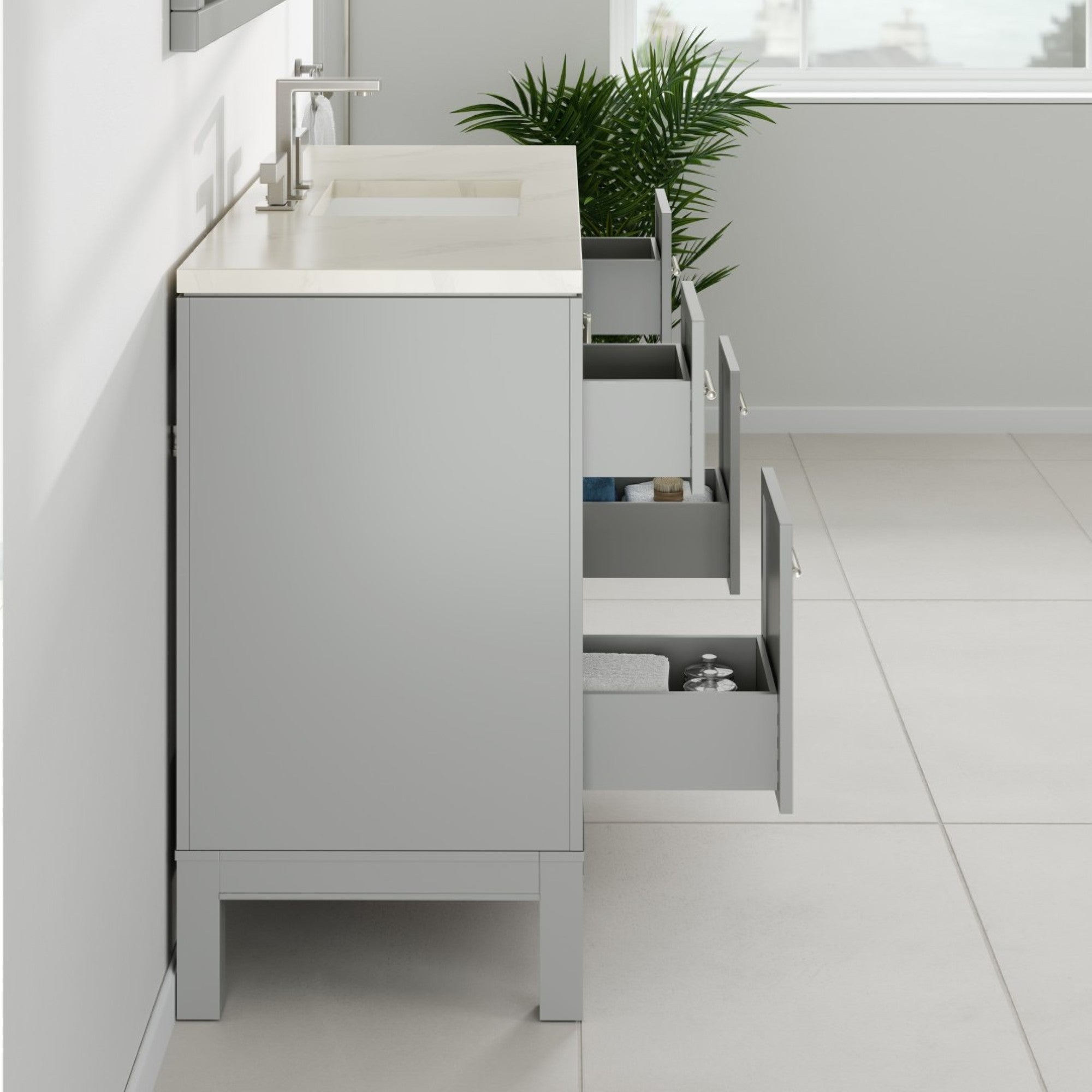 Cambridge 48 in. Gray Single Sink Bath Vanity with Quartz Top and Undermount Porcelain Sink