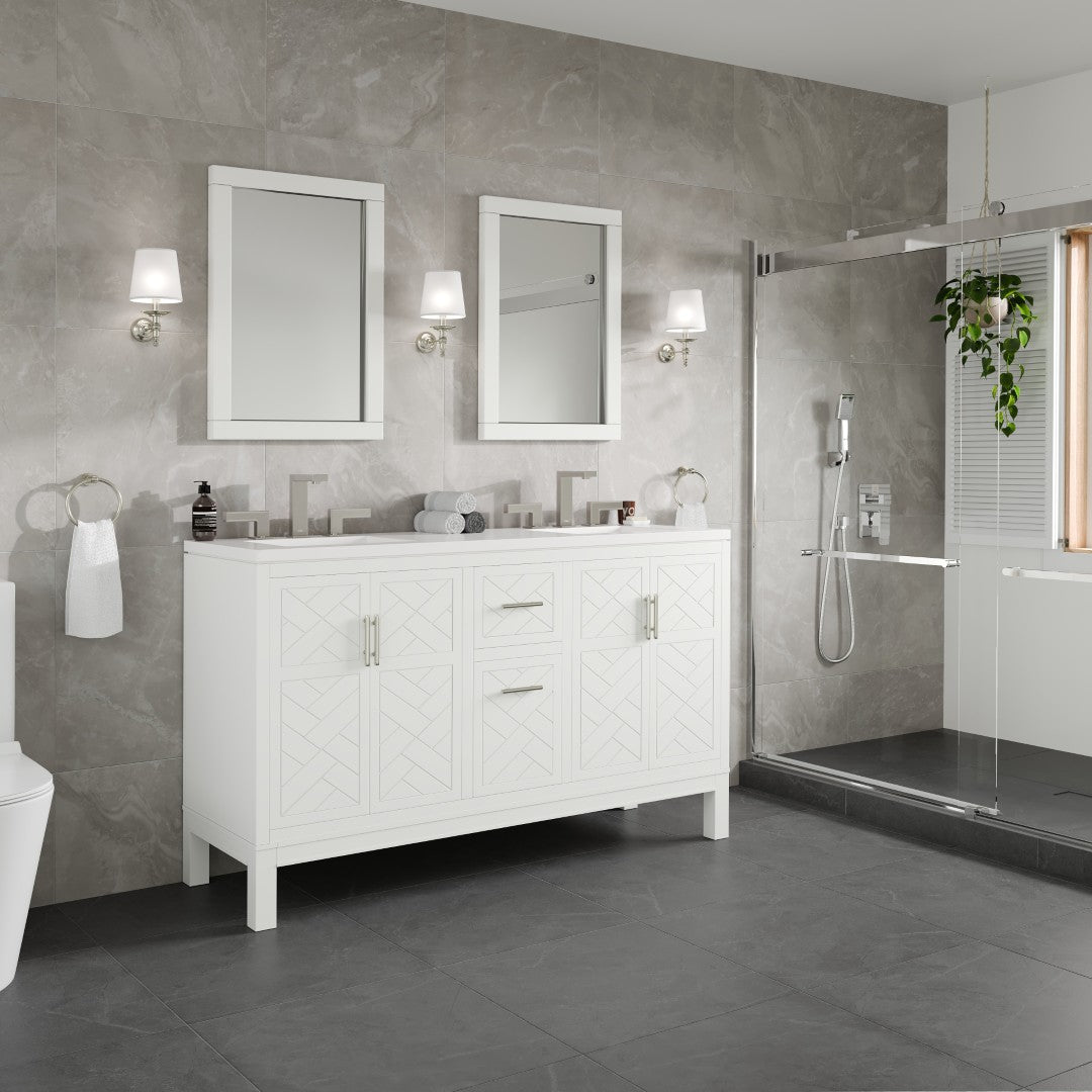 Cambridge 60 in. White Double Sink Bath Vanity with Quartz Top and Undermount Porcelain Sinks