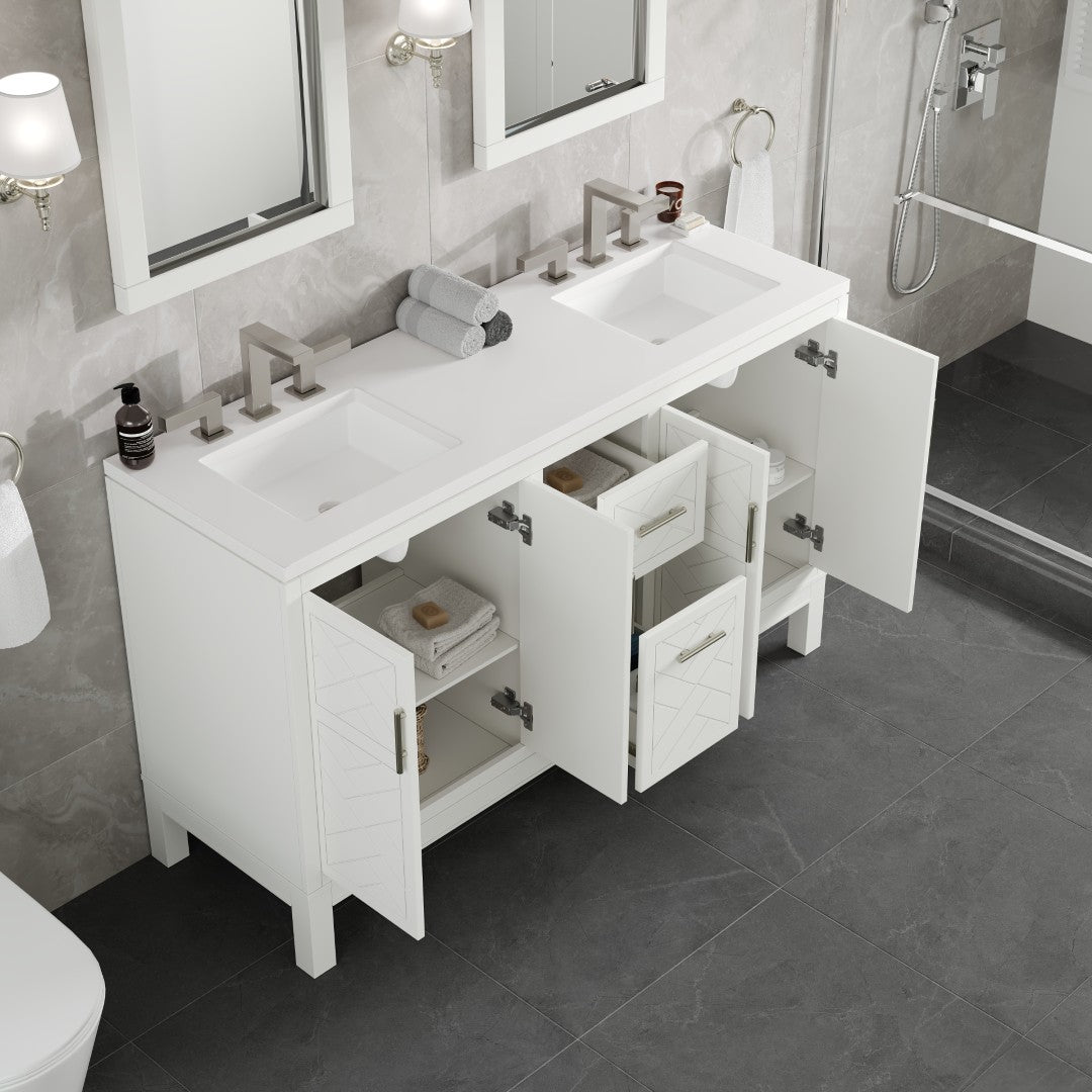Cambridge 60 in. White Double Sink Bath Vanity with Quartz Top and Undermount Porcelain Sinks