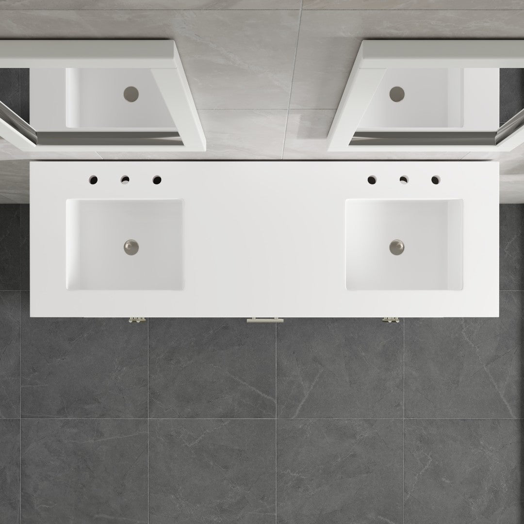 Cambridge 60 in. White Double Sink Bath Vanity with Quartz Top and Undermount Porcelain Sinks