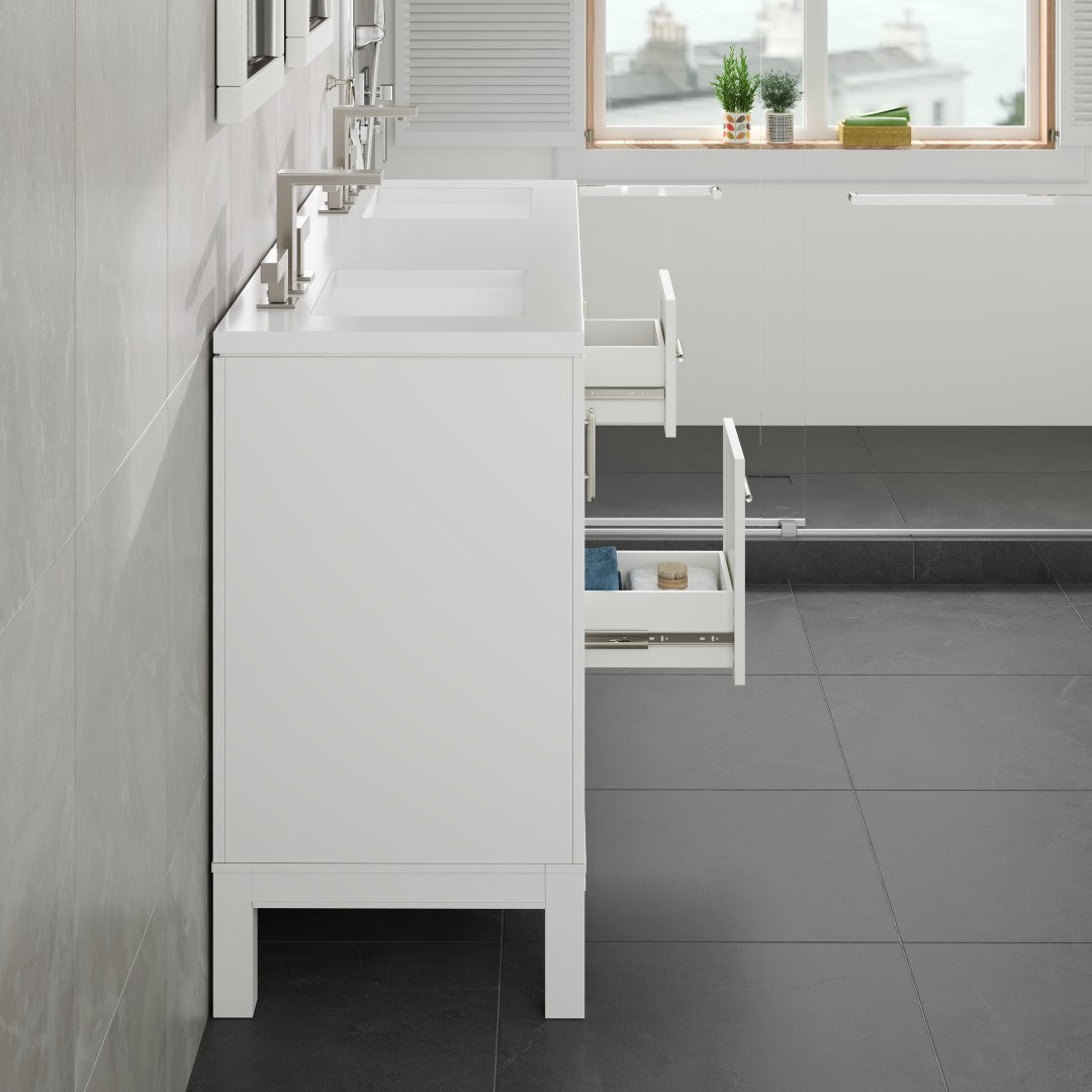 Cambridge 60 in. White Double Sink Bath Vanity with Quartz Top and Undermount Porcelain Sinks