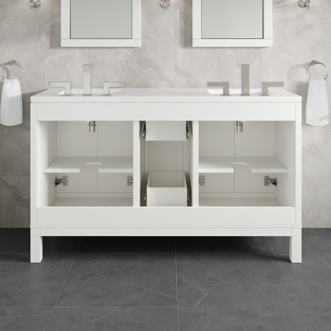 Cambridge 60 in. White Double Sink Bath Vanity with Quartz Top and Undermount Porcelain Sinks