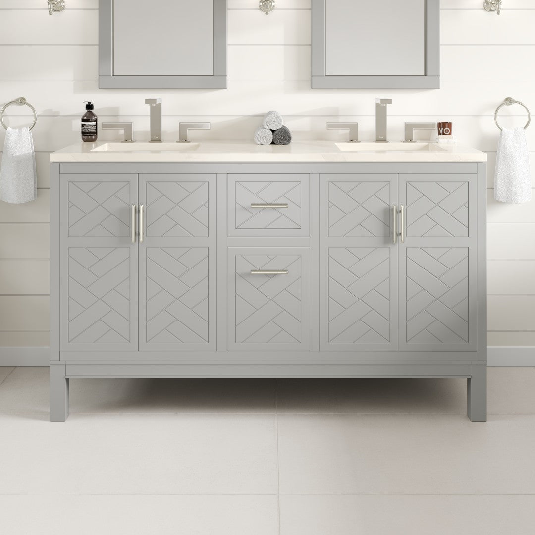 Cambridge 60 in. Gray Double Sink Bath Vanity with Quartz Top and Undermount Porcelain Sinks
