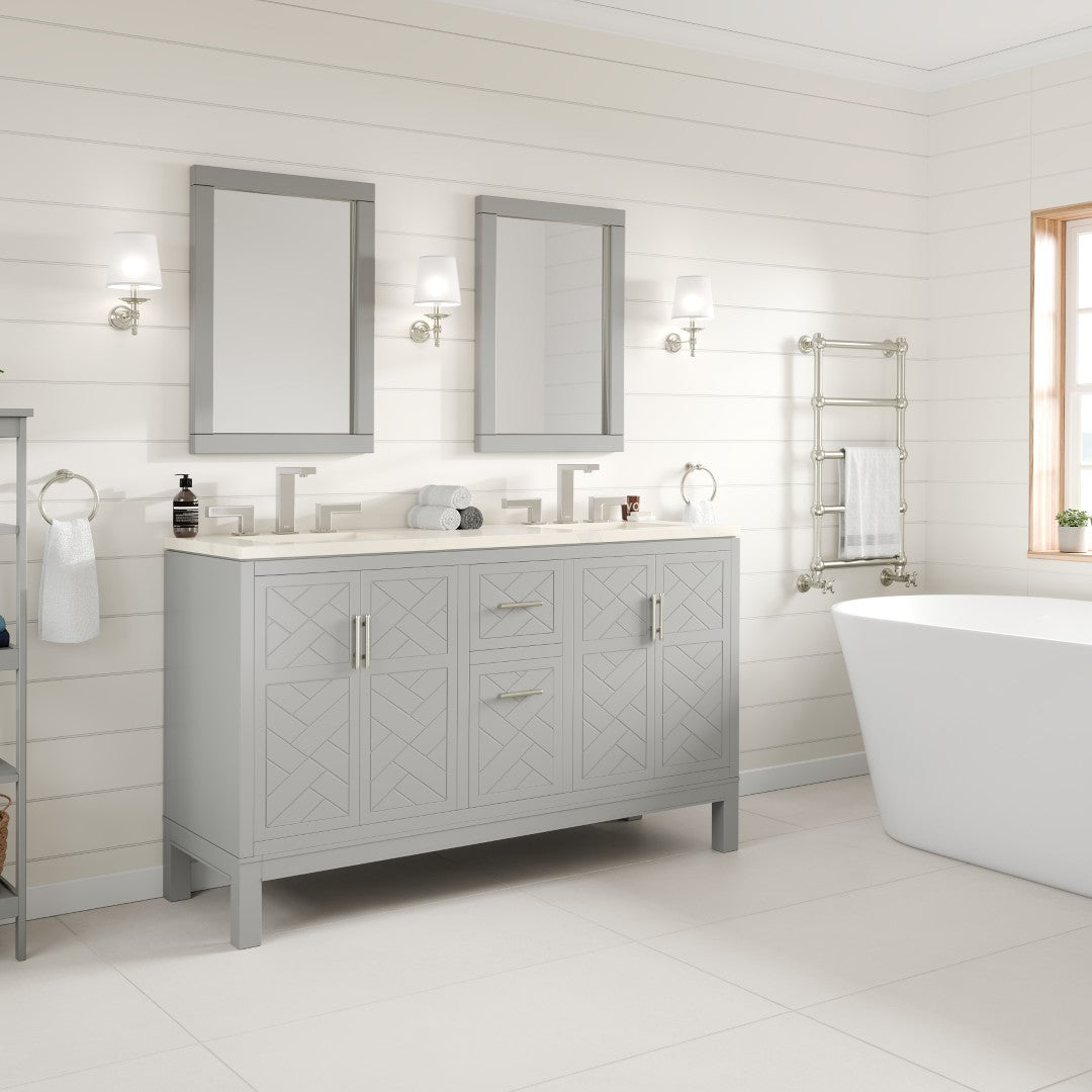Cambridge 60 in. Gray Double Sink Bath Vanity with Quartz Top and Undermount Porcelain Sinks