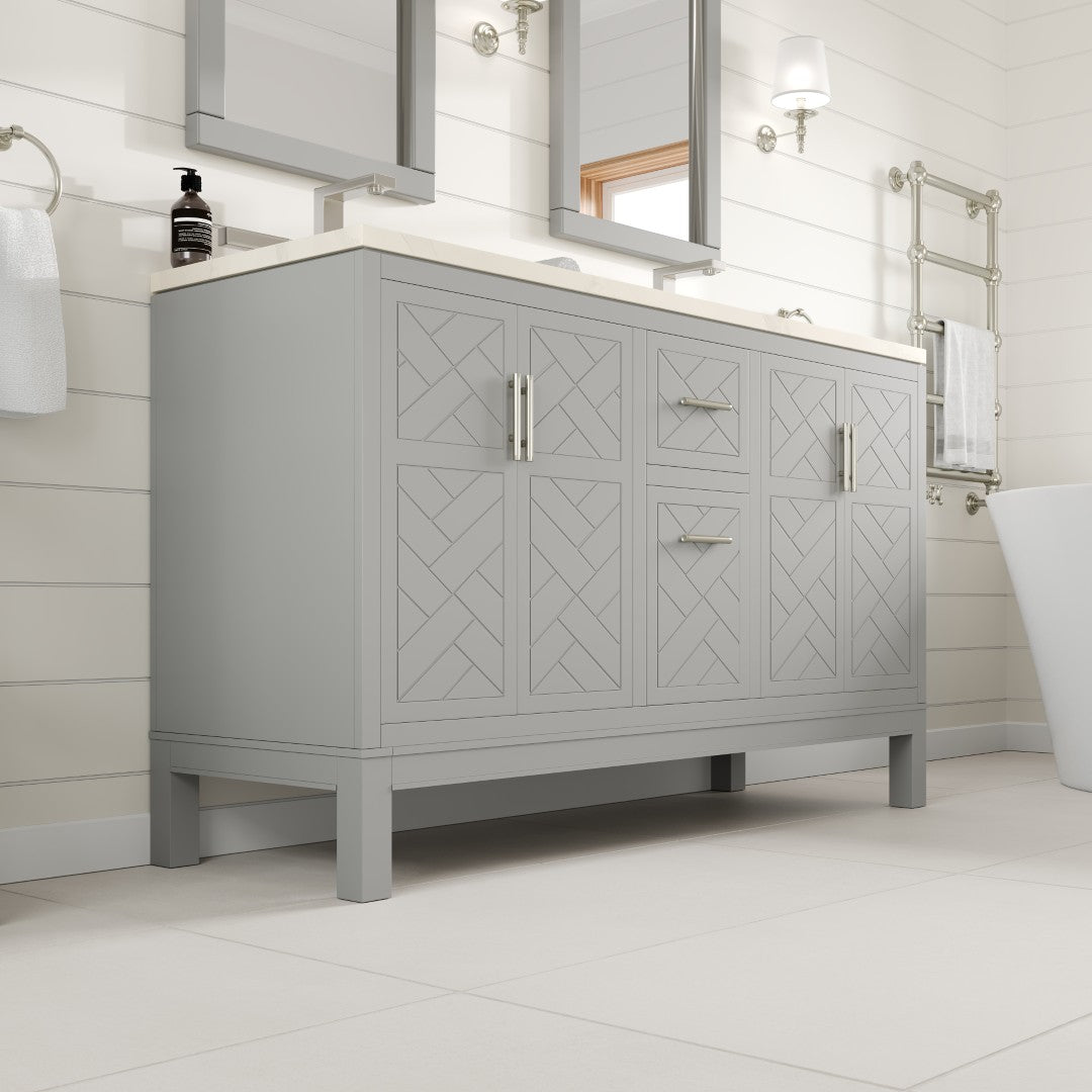 Cambridge 60 in. Gray Double Sink Bath Vanity with Quartz Top and Undermount Porcelain Sinks