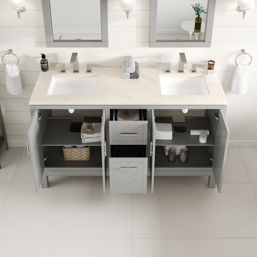 Cambridge 60 in. Gray Double Sink Bath Vanity with Quartz Top and Undermount Porcelain Sinks