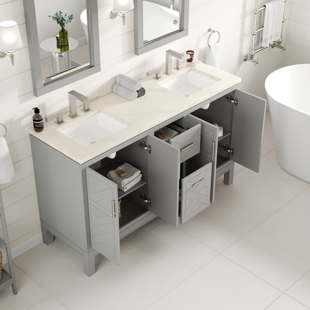 Cambridge 60 in. Gray Double Sink Bath Vanity with Quartz Top and Undermount Porcelain Sinks