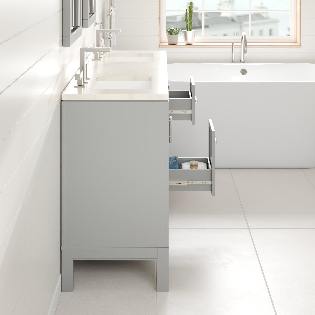 Cambridge 60 in. Gray Double Sink Bath Vanity with Quartz Top and Undermount Porcelain Sinks - Bathroom Vanity by Eviva