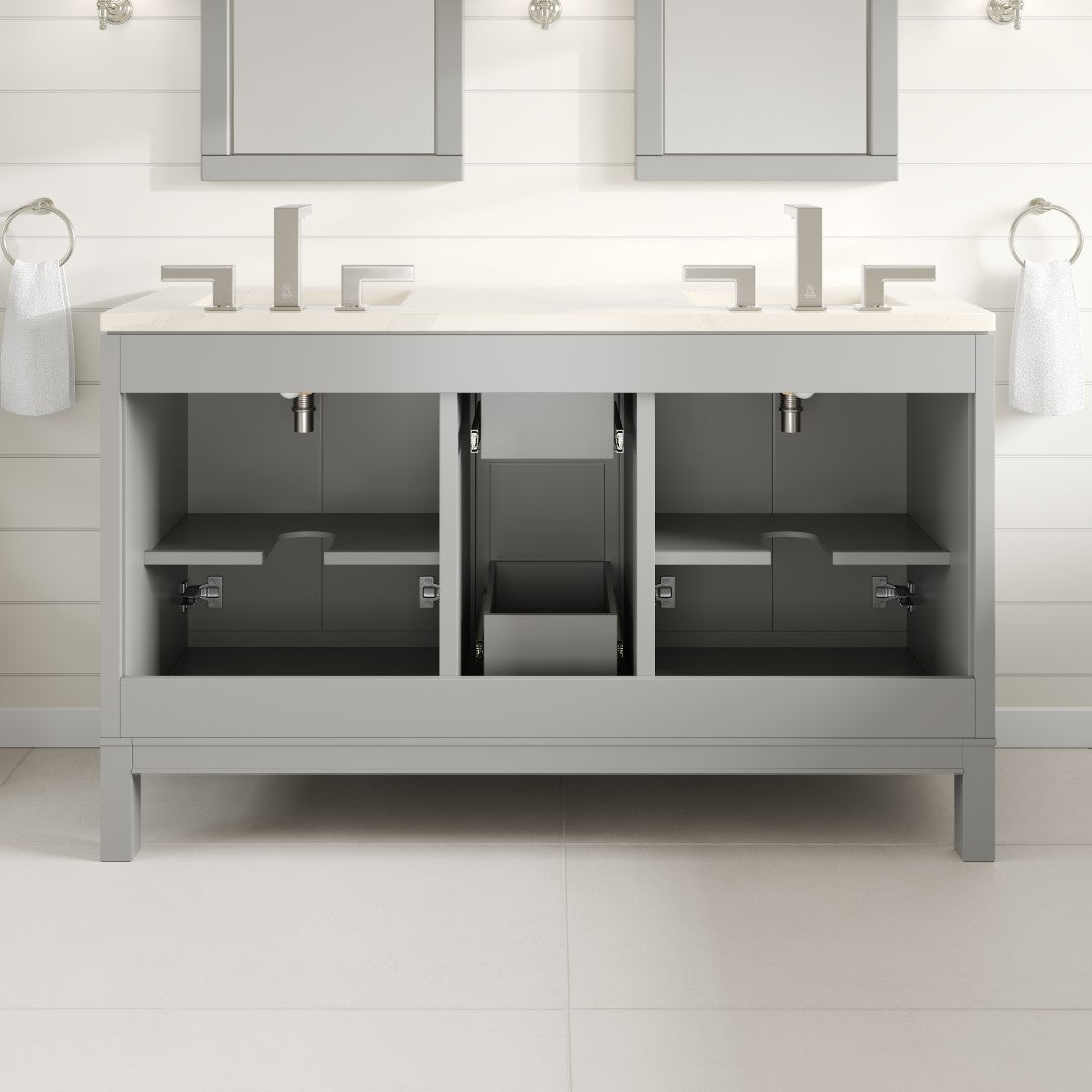 Cambridge 60 in. Gray Double Sink Bath Vanity with Quartz Top and Undermount Porcelain Sinks