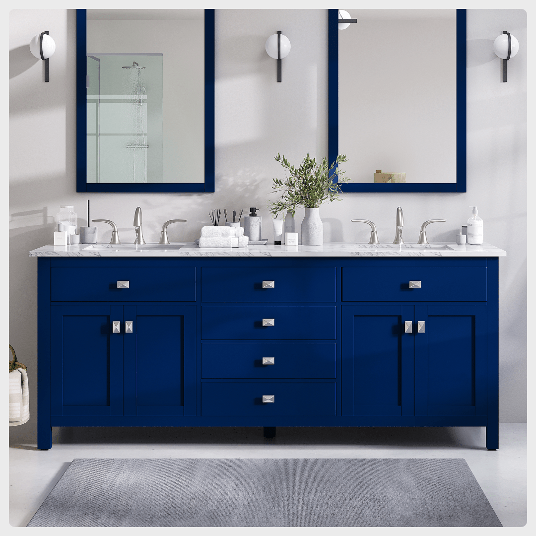 Artemis 72 in. Blue Double Sink Bath Vanity with Engineered Top and Undermount Porcelain Sinks - Bathroom Vanity by Eviva