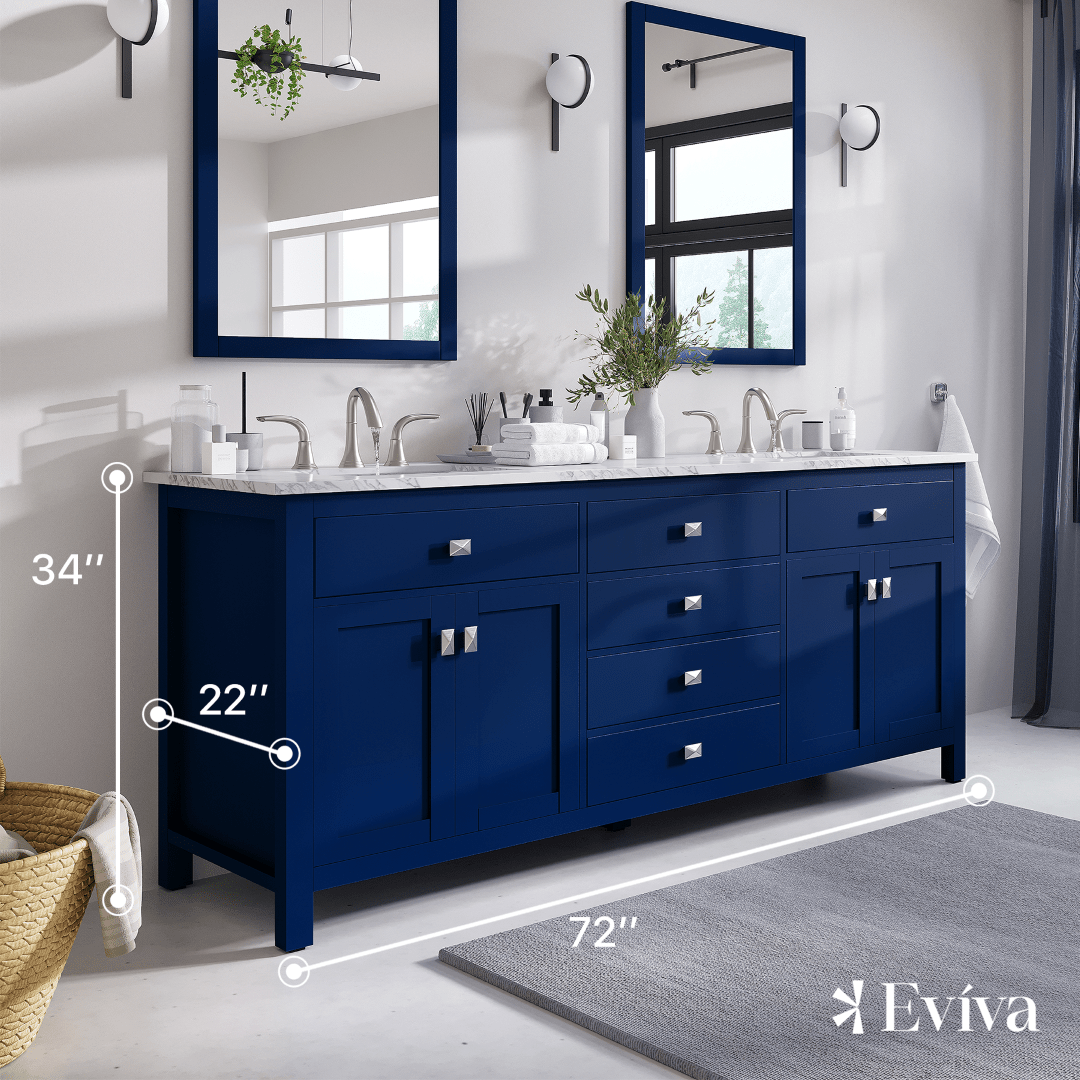 Artemis 72 in. Blue Double Sink Bath Vanity with Engineered Top and Undermount Porcelain Sinks - Bathroom Vanity by Eviva