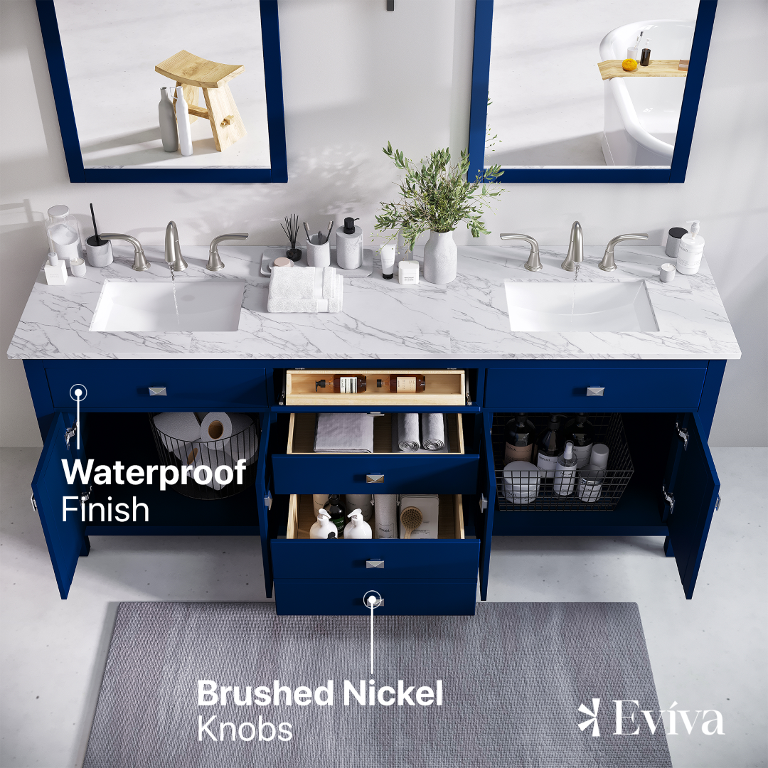 Artemis 72 in. Blue Double Sink  Bath Vanity with Engineered Top and Undermount Porcelain Sinks