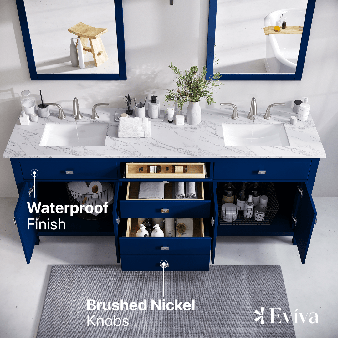Artemis 72 in. Blue Double Sink Bath Vanity with Engineered Top and Undermount Porcelain Sinks - Bathroom Vanity by Eviva