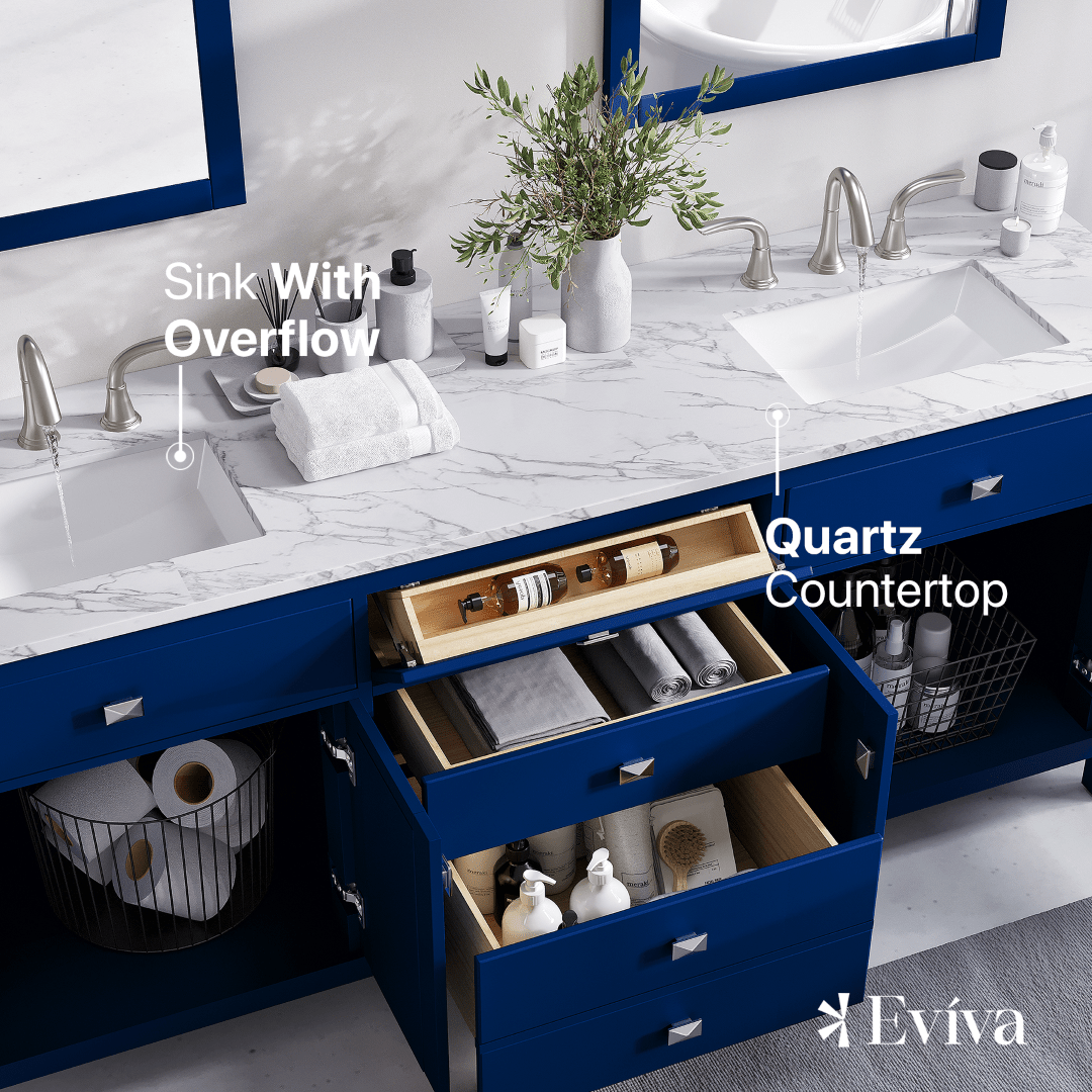 Artemis 72 in. Blue Double Sink Bath Vanity with Engineered Top and Undermount Porcelain Sinks - Bathroom Vanity by Eviva