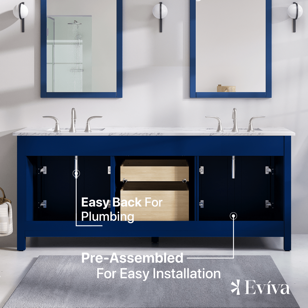 Artemis 72 in. Blue Double Sink Bath Vanity with Engineered Top and Undermount Porcelain Sinks - Bathroom Vanity by Eviva