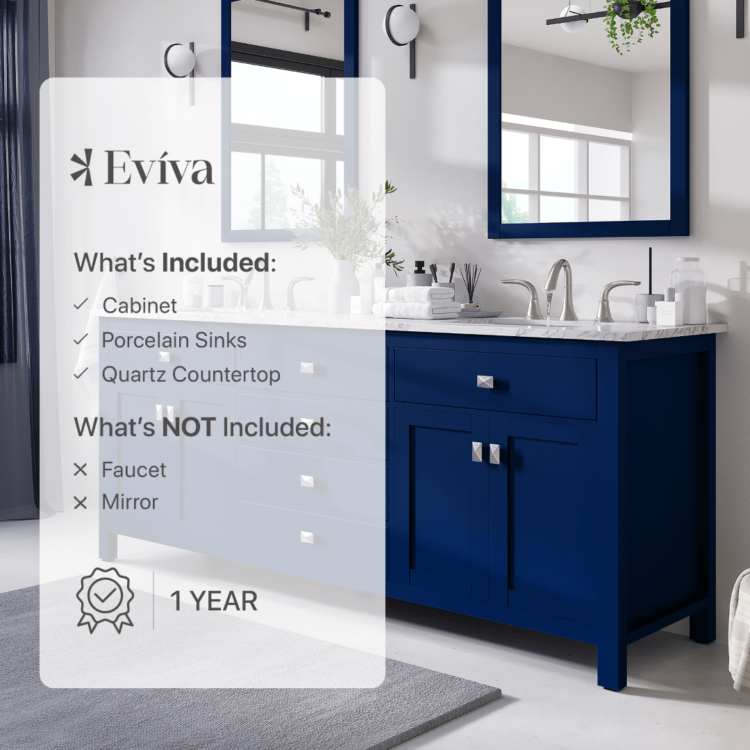 Artemis 72 in. Blue Double Sink Bath Vanity with Engineered Top and Undermount Porcelain Sinks - Bathroom Vanity by Eviva