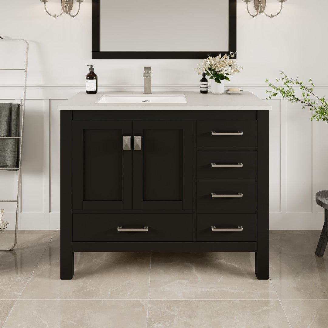 London 42 in. Espresso Single Sink Bath Vanity with Carrara Quartz Top & Left Undermount Sink - Bathroom Vanity by Eviva