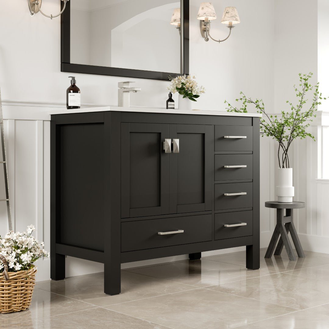 London 42 in. Espresso Single Sink Bath Vanity with Carrara Quartz Top & Left Undermount Sink - Bathroom Vanity by Eviva