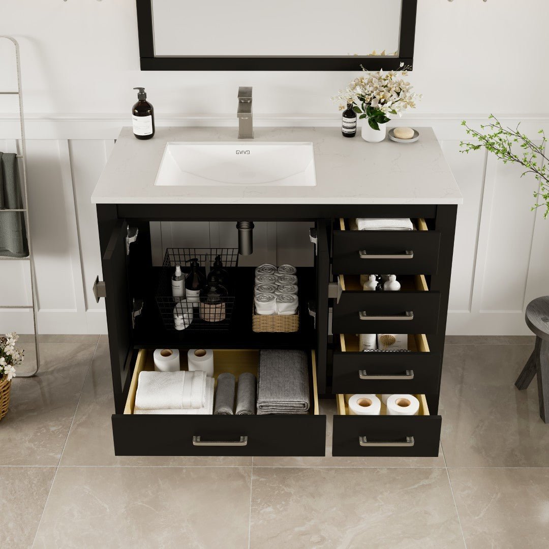 London 42 in. Espresso Single Sink Bath Vanity with Carrara Quartz Top & Left Undermount Sink - Bathroom Vanity by Eviva