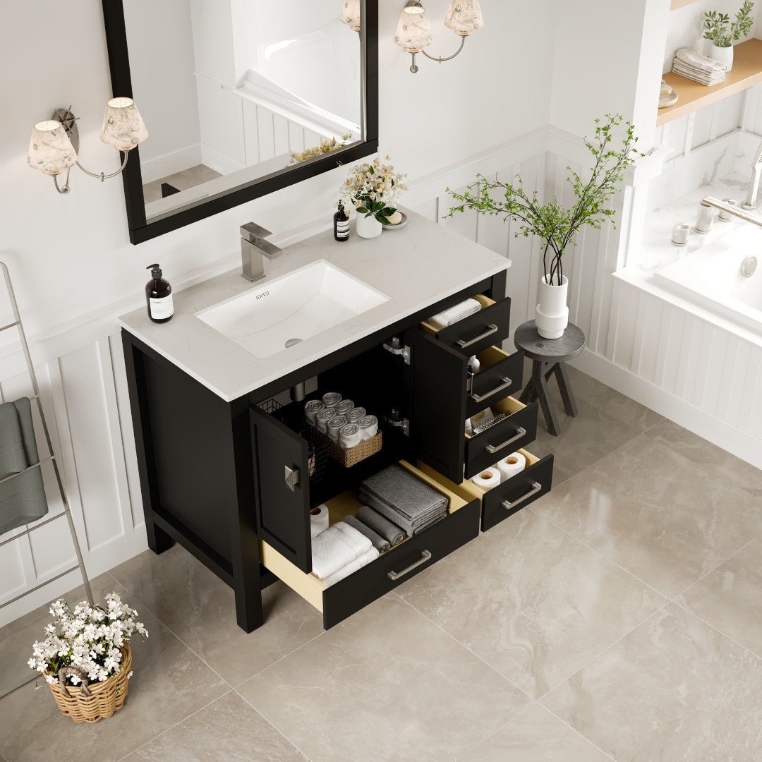 London 42 in. Espresso Single Sink Bath Vanity with Carrara Quartz Top & Left Undermount Sink - Bathroom Vanity by Eviva