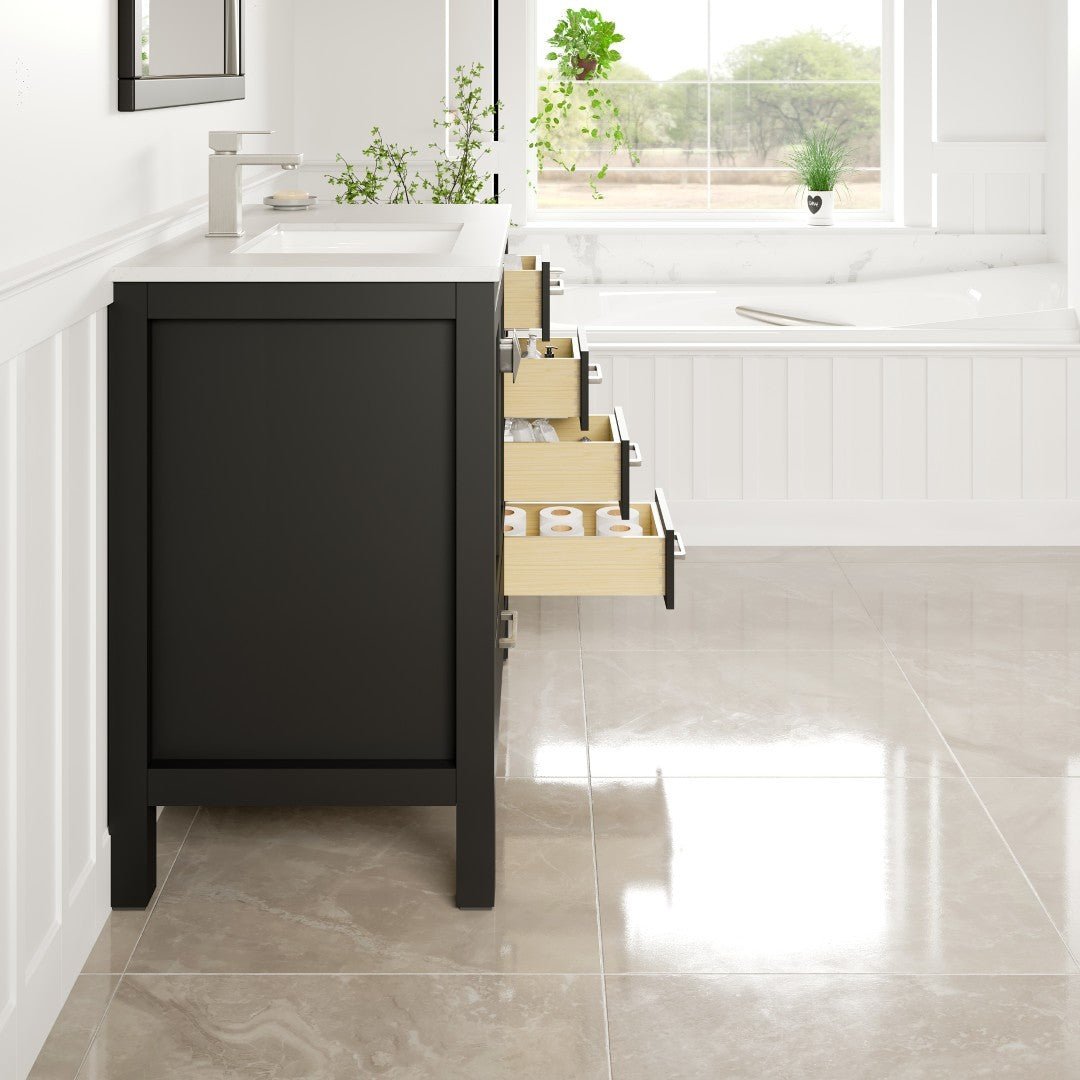 London 42 in. Espresso Single Sink Bath Vanity with Carrara Quartz Top & Left Undermount Sink - Bathroom Vanity by Eviva