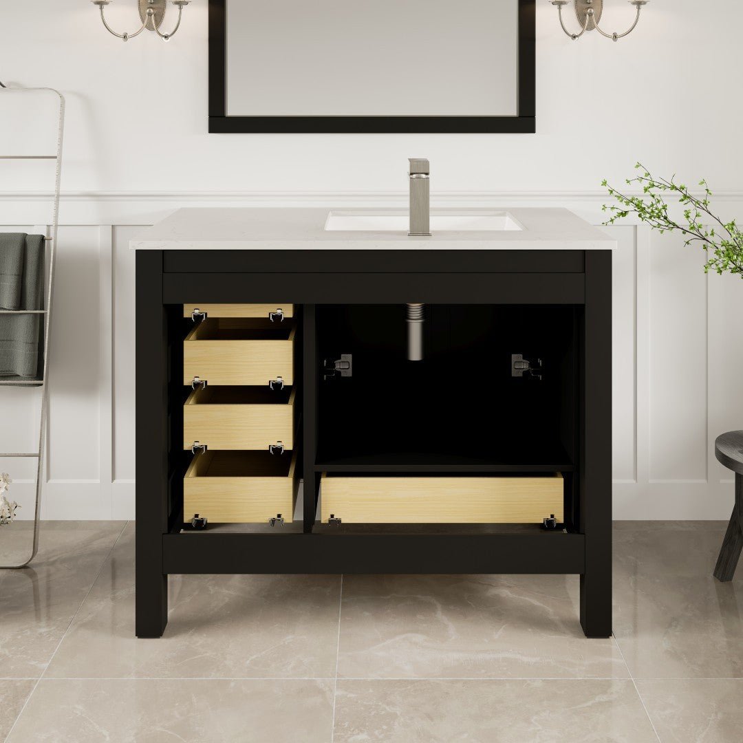 London 42 in. Espresso Single Sink Bath Vanity with Carrara Quartz Top & Left Undermount Sink - Bathroom Vanity by Eviva