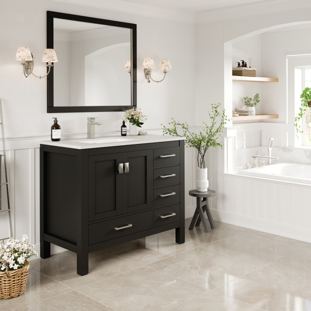 London 42 in. Espresso Single Sink Bath Vanity with Carrara Quartz Top & Left Undermount Sink - Bathroom Vanity by Eviva