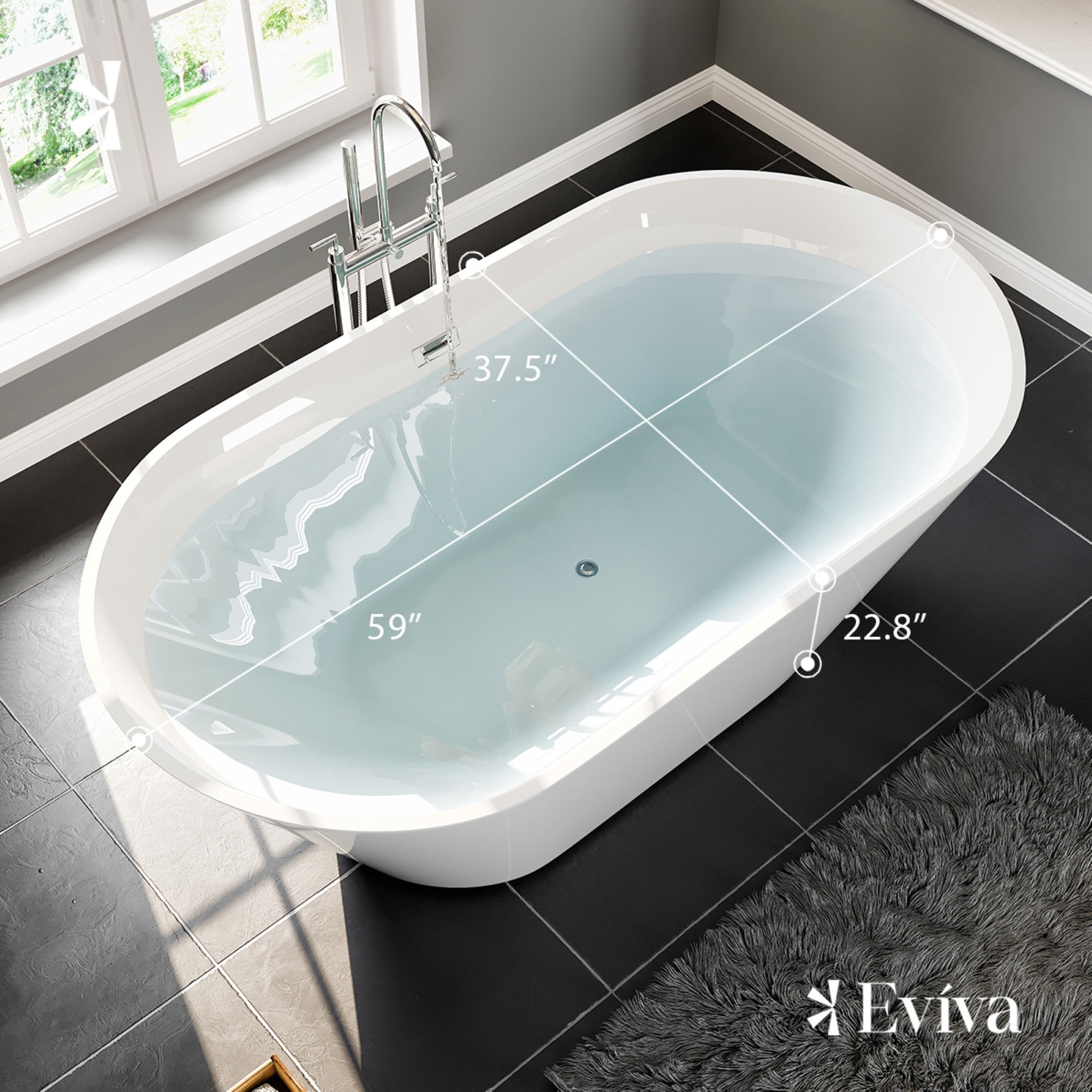 Eviva Aries 59" Glossy White Acrylic Freestanding Bathtub
