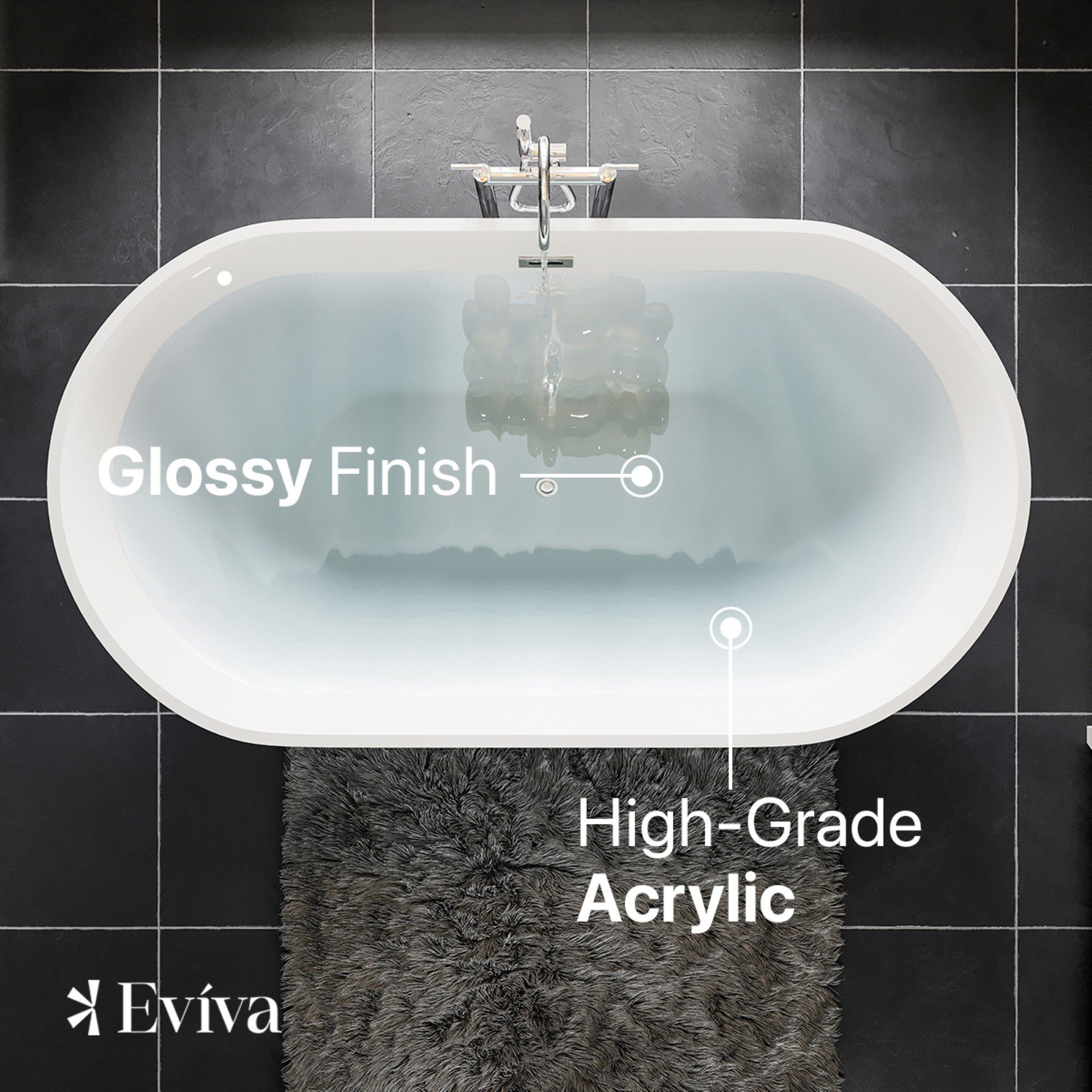 Eviva Aries 59" Glossy White Acrylic Freestanding Bathtub