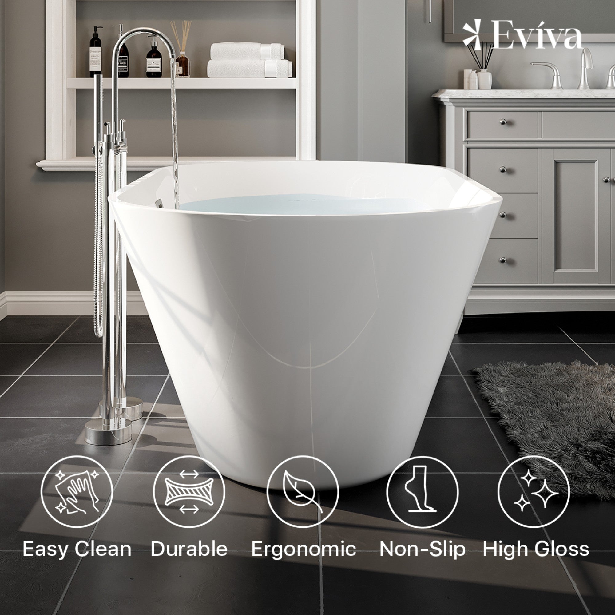 Eviva Aries 59" Glossy White Acrylic Freestanding Bathtub