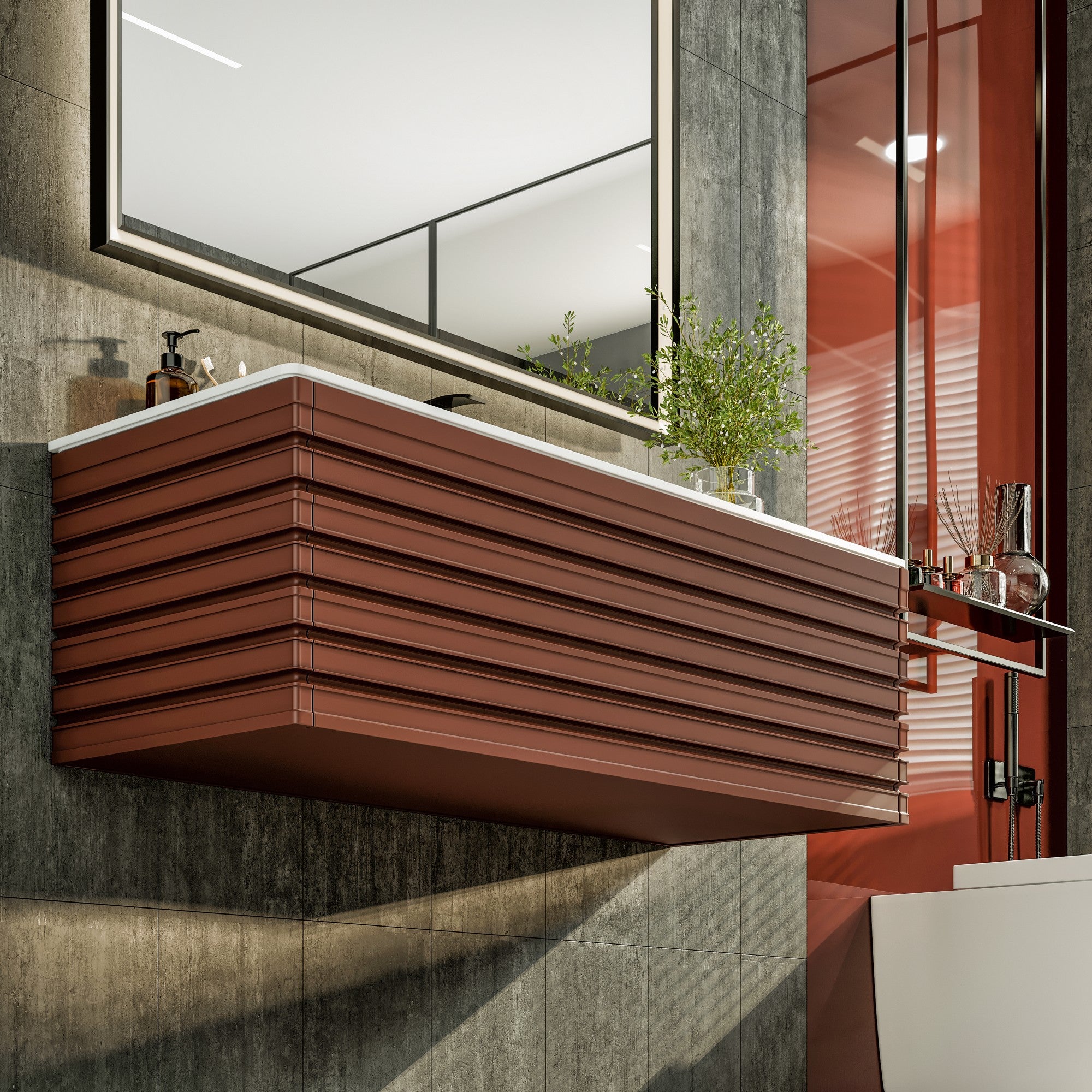 Dream 40 in. Terracotta Wall Mount Single Sink Bath Vanity with Solid Surface Top and Integrated Sink
