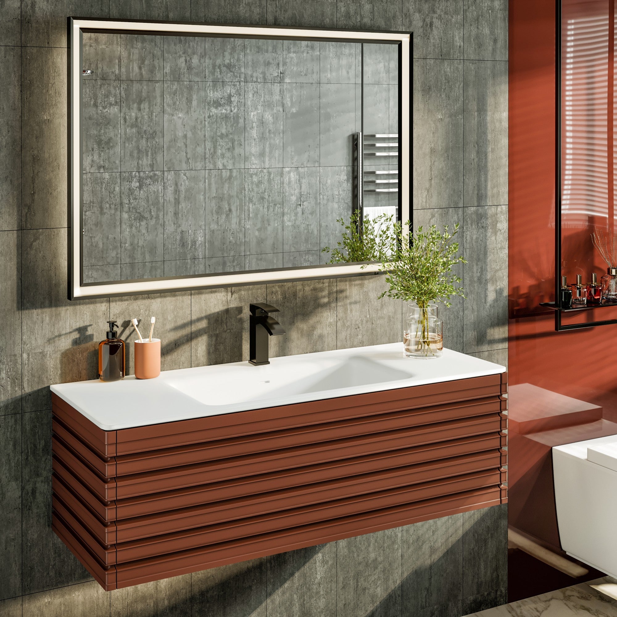 Dream 40 in. Terracotta Wall Mount Single Sink Bath Vanity with Solid Surface Top and Integrated Sink